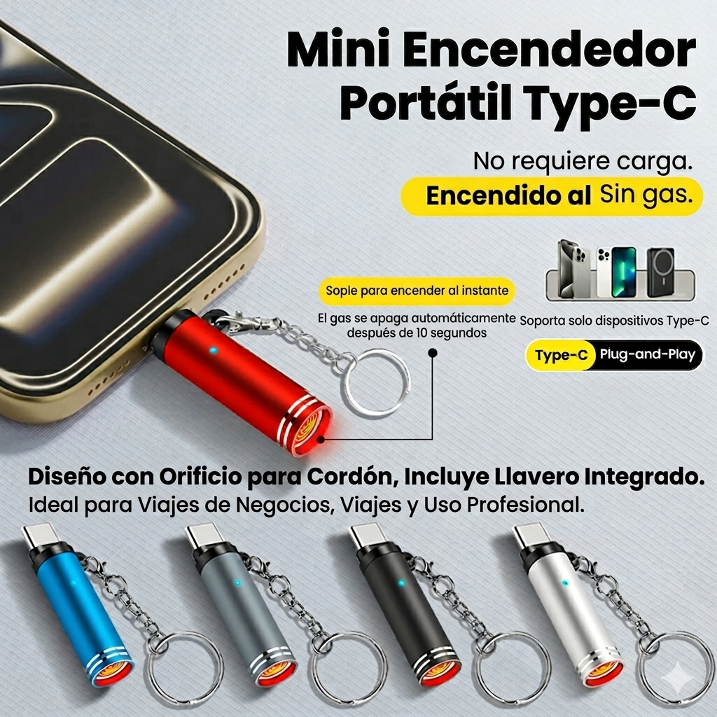 Encendedor USB-C Mini Portátil para Móvil