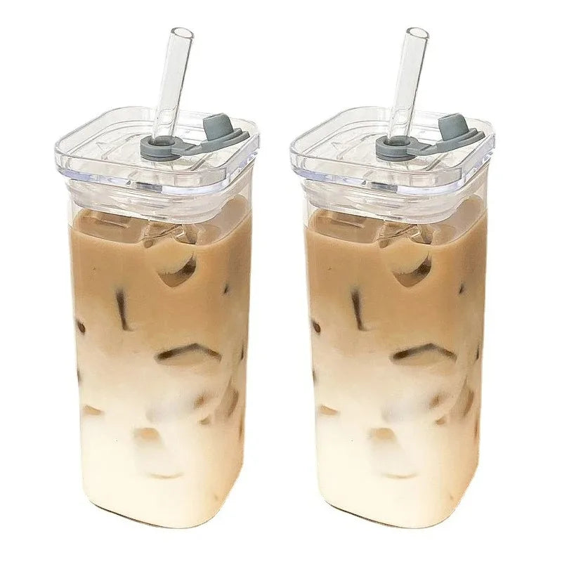 Taza de Cristal con Tapa y Bombilla