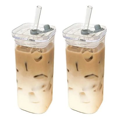 Taza de Cristal con Tapa y Bombilla