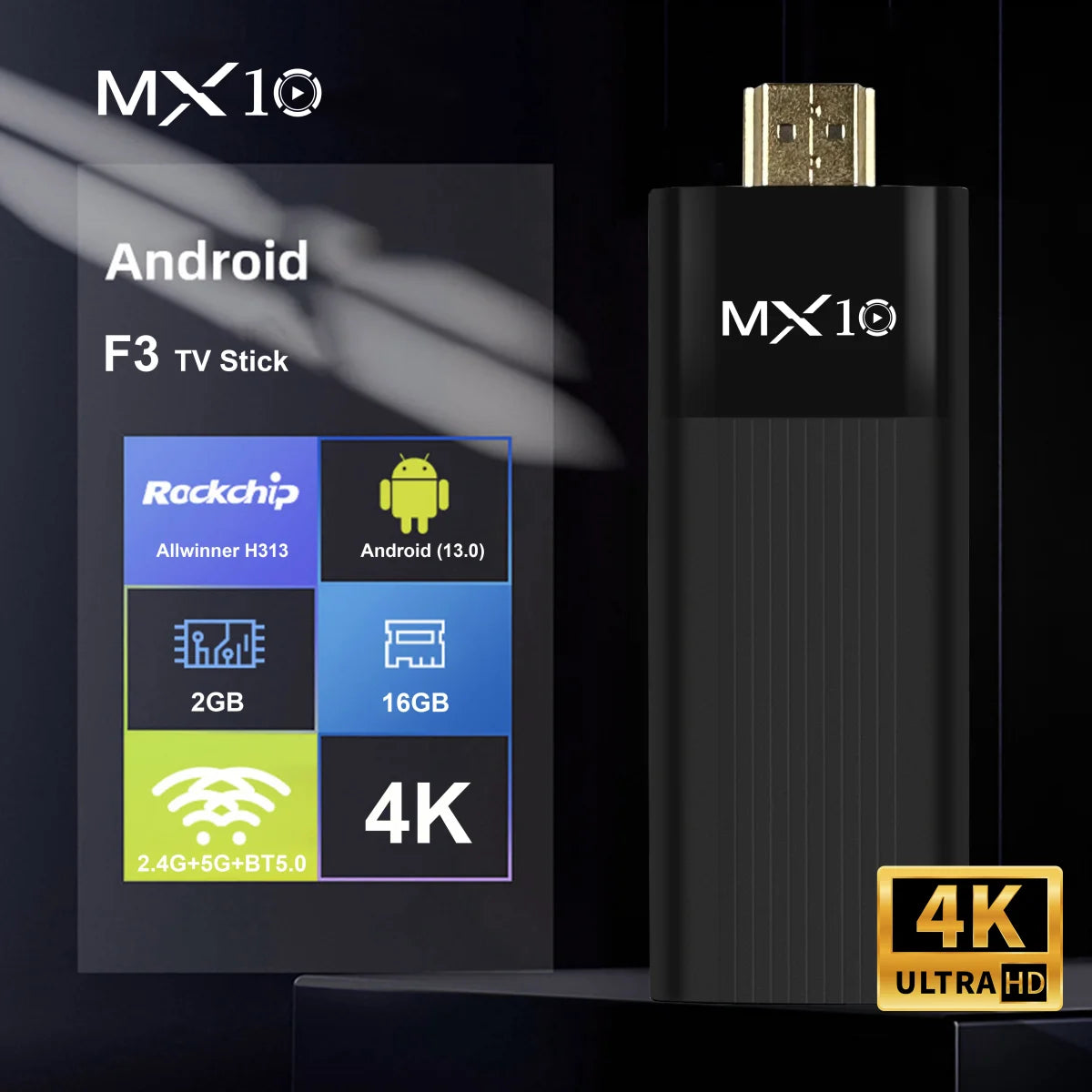 TV Stick Android 4K Ultra HD MX10-F3 2GB/16GB