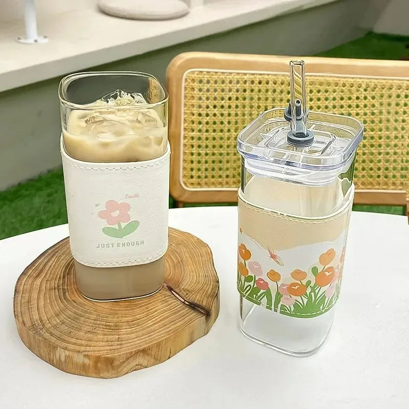 Taza de Cristal con Tapa y Bombilla