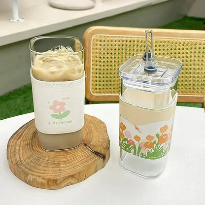 Taza de Cristal con Tapa y Bombilla
