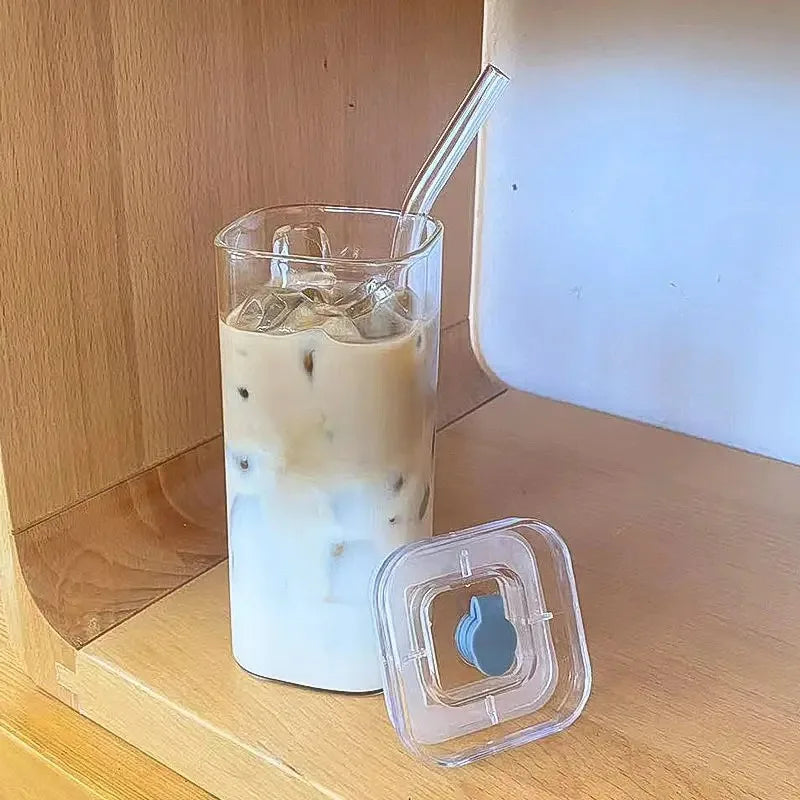 Taza de Cristal con Tapa y Bombilla