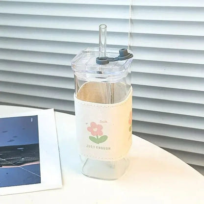 Taza de Cristal con Tapa y Bombilla