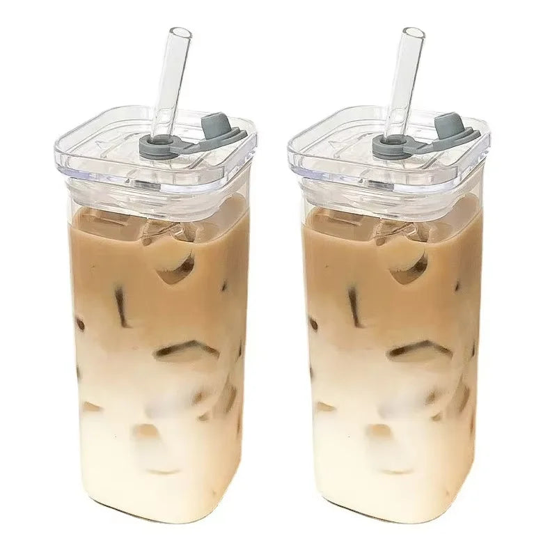 Taza de Cristal con Tapa y Bombilla