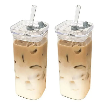Taza de Cristal con Tapa y Bombilla