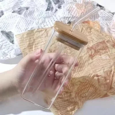 Taza de Cristal con Tapa y Bombilla