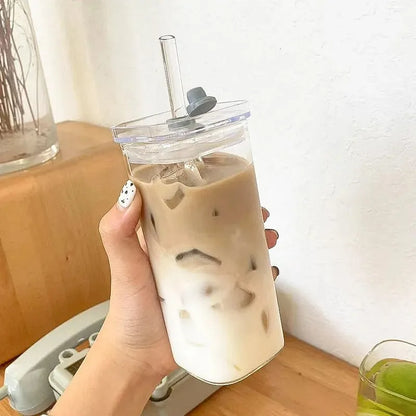 Taza de Cristal con Tapa y Bombilla