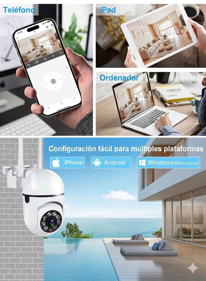 Cámara de Seguridad PTZ con Seguimiento Inteligente WiFi 8MP con Zoom 4X y Visión Nocturna