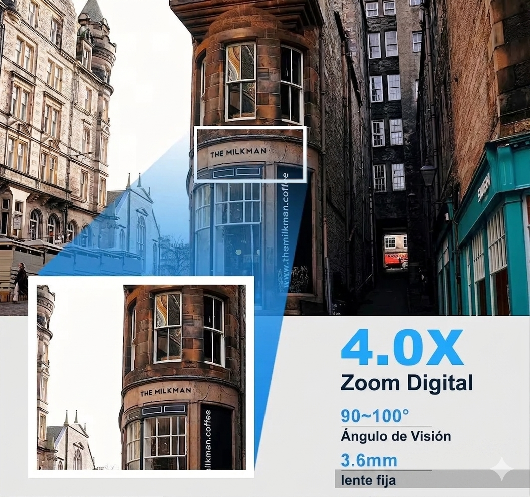 Cámara de Seguridad PTZ con Seguimiento Inteligente WiFi 8MP con Zoom 4X y Visión Nocturna